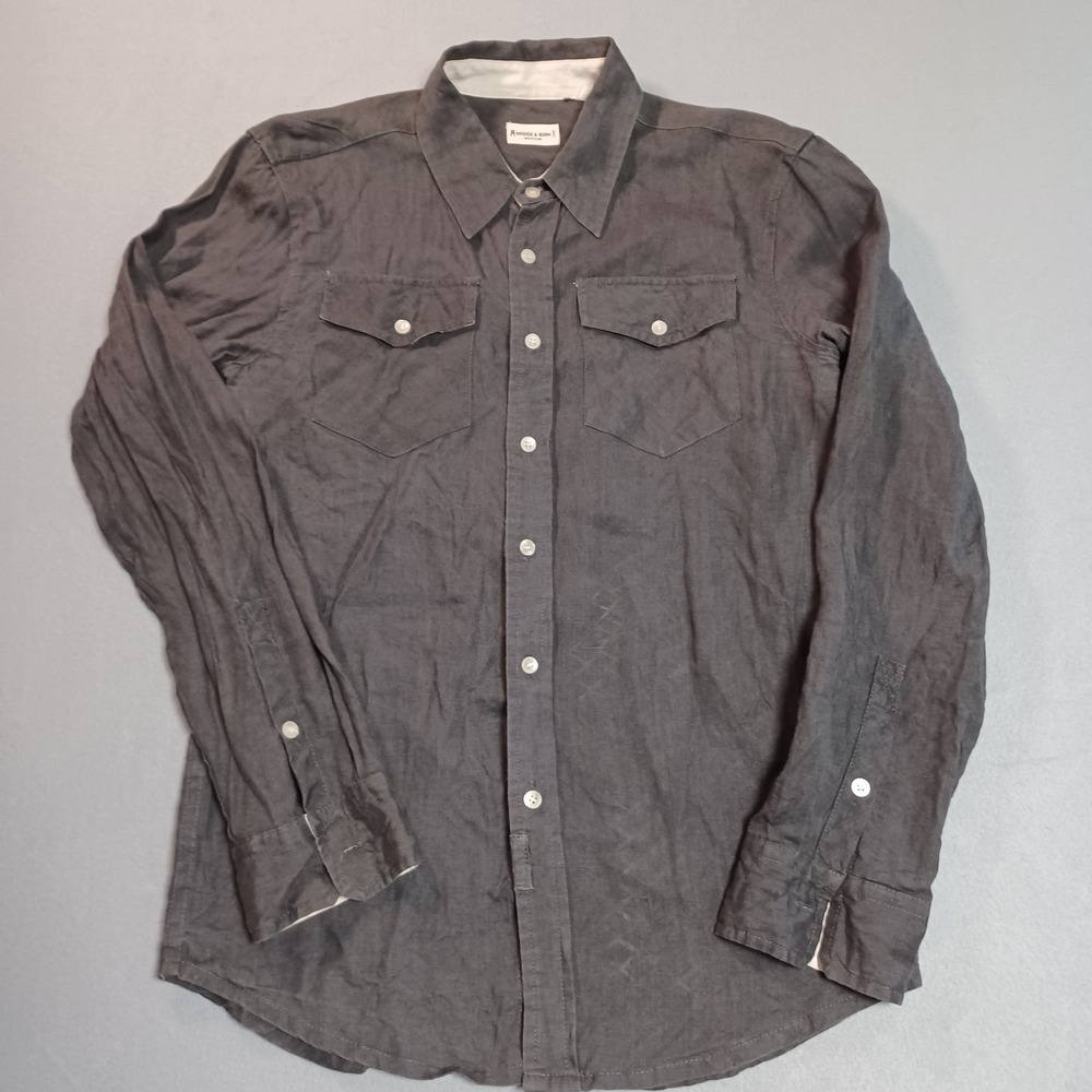 Bridge & Burn Men Medium Charcoal Gray Long Sleeve Button Down Shirt Dual Pocket
